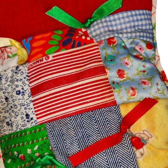 Vintage Cottagecore Handmade Multicolored Patchwork Squares Christmas Stocking - Picture 4 of 12